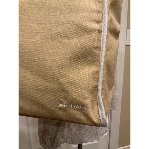 Michael Kors Tan White Canvas Mid Sized Tote Bag - Picture 3 of 7